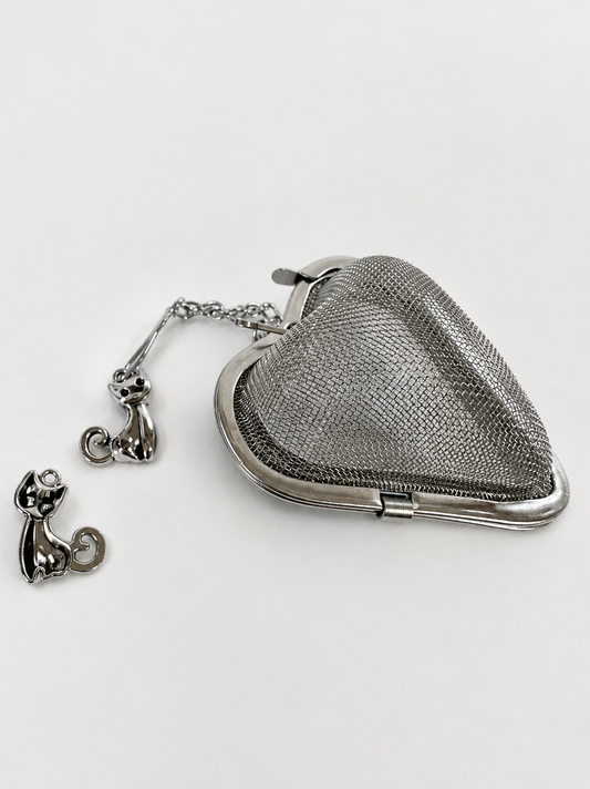 Heart-Shaped Tea Infuser with Lucky Cat Charm