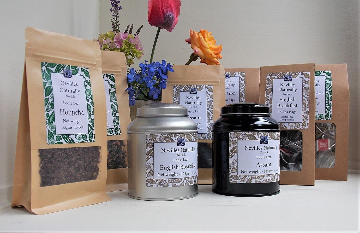 A collection of some of the teas and in what form they can be purchased.