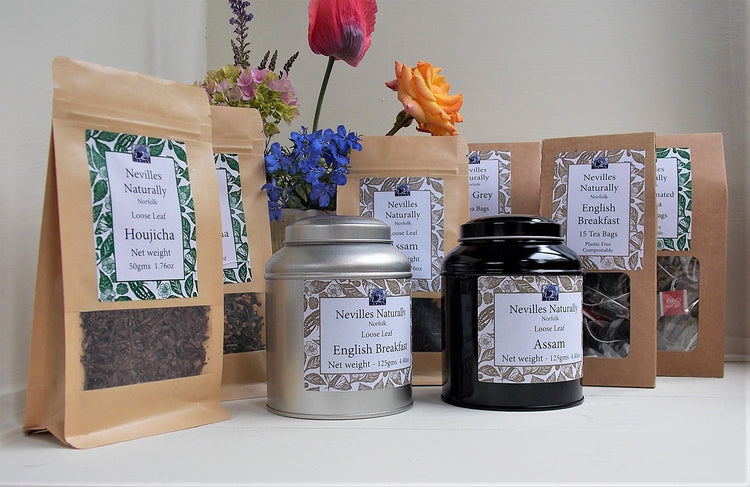 A collection of some of the teas and in what form they can be purchased.