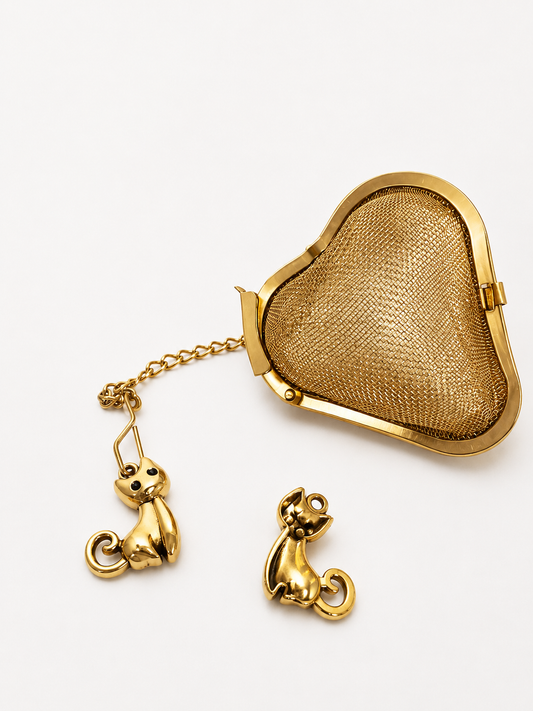Heart-Shaped Tea Infuser with Lucky Cat Charm
