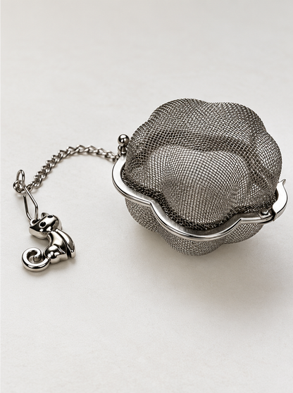 Flower-Shaped Tea Infuser with Lucky Cat Charm