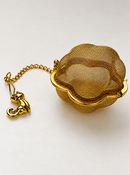 Flower-Shaped Tea Infuser with Lucky Cat Charm